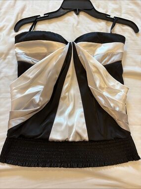 Strapless Black and Silver Satin Draped Camisole